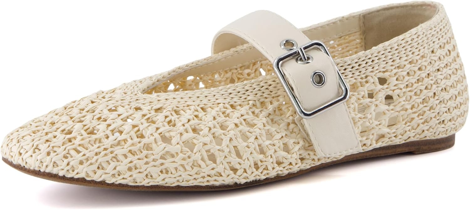 image:imageCUSHIONAIRE Gabby Woven Mary Jane Ballet Flats for Women Comfortable Dressy Flat Shoes with Adjustable GoldTone Buckle and Memory Foam CushioningBeige