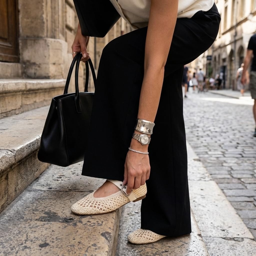 image:imageCUSHIONAIRE Gabby Woven Mary Jane Ballet Flats for Women Comfortable Dressy Flat Shoes with Adjustable GoldTone Buckle and Memory Foam CushioningBeige