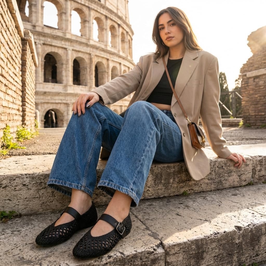 image:imageCUSHIONAIRE Gabby Woven Mary Jane Ballet Flats for Women Comfortable Dressy Flat Shoes with Adjustable GoldTone Buckle and Memory Foam CushioningBlack