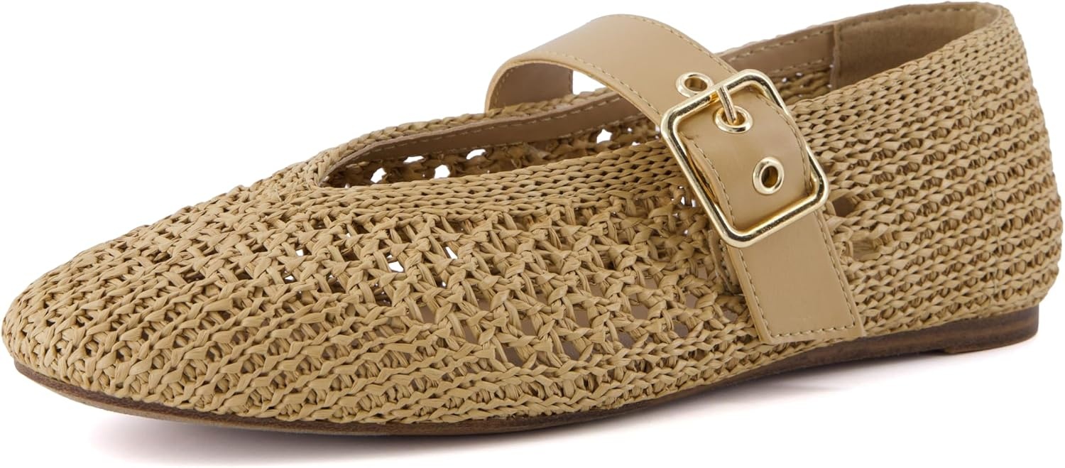 image:imageCUSHIONAIRE Gabby Woven Mary Jane Ballet Flats for Women Comfortable Dressy Flat Shoes with Adjustable GoldTone Buckle and Memory Foam CushioningBrown