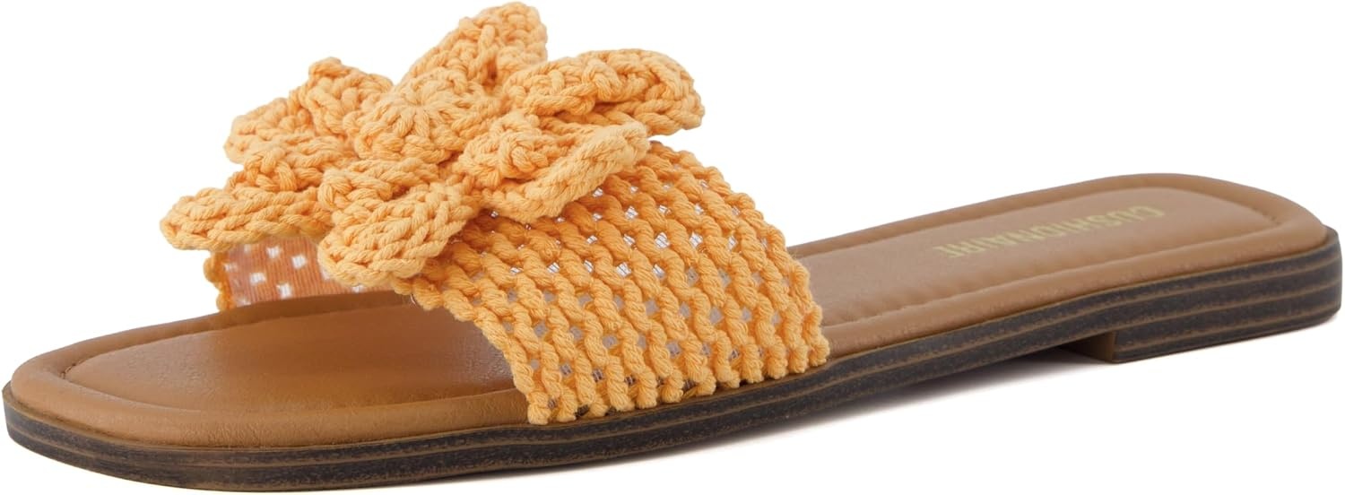 image:imageCUSHIONAIRE Gemma Knit Flat Slide Sandals for Women with Woven StrapOrange