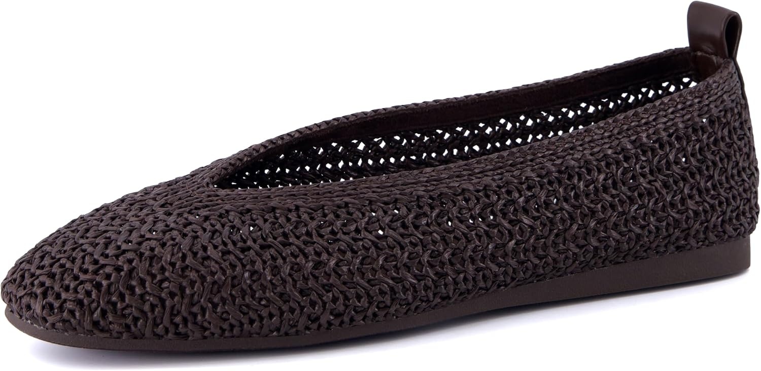 image:imageCUSHIONAIRE Gilt Woven Ballet Flats for Women Lightweight Knit Flats with Memory Foam and Pull On TabCoffee