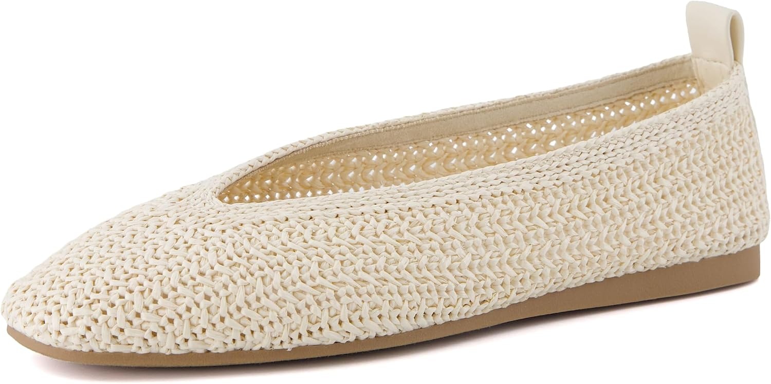 image:imageCUSHIONAIRE Gilt Woven Ballet Flats for Women Lightweight Knit Flats with Memory Foam and Pull On TabCream