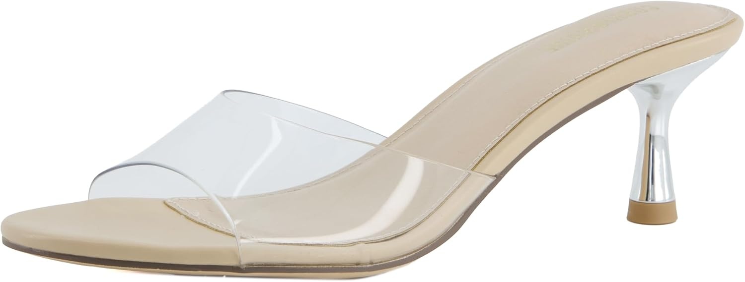 image:imageCUSHIONAIRE Giselle Clear Kitten Heels for Women Comfortable and Stylish Low Heeled Mules Dressy SlipOn DesignClear