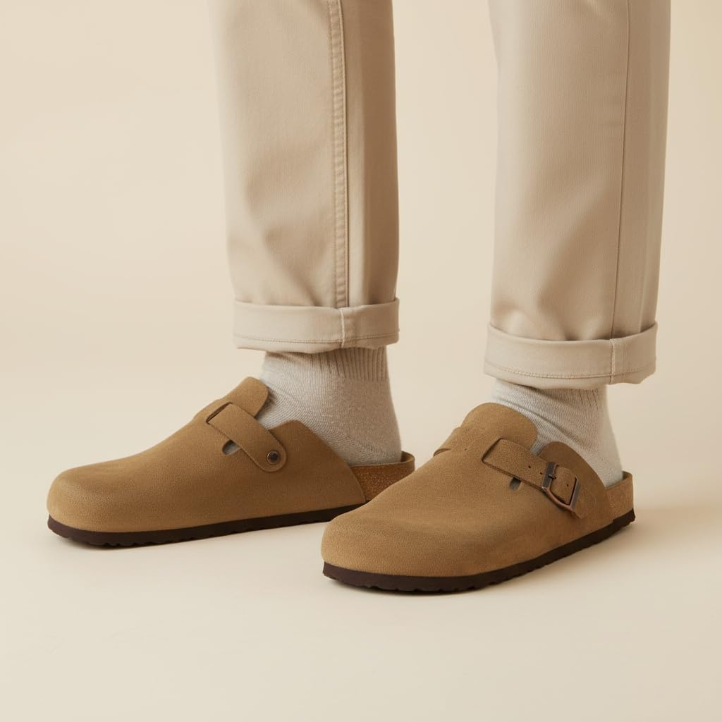 image:imageCUSHIONAIRE Haze Genuine Suede Leather Mens Clogs Comfortable Slip On Potato Shoes for Men with Adjustable BuckleBrown