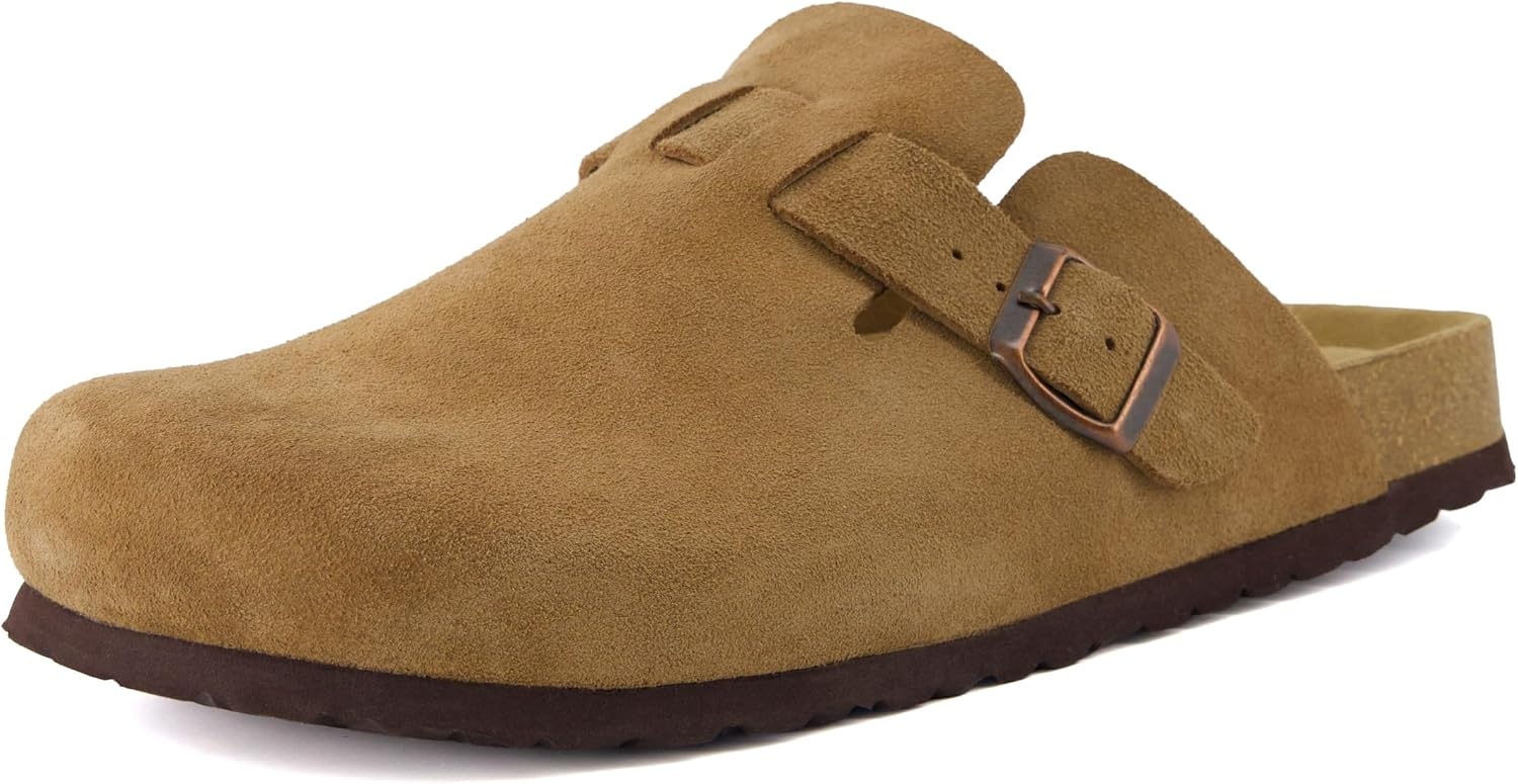 image:imageCUSHIONAIRE Haze Genuine Suede Leather Mens Clogs Comfortable Slip On Potato Shoes for Men with Adjustable BuckleBrown