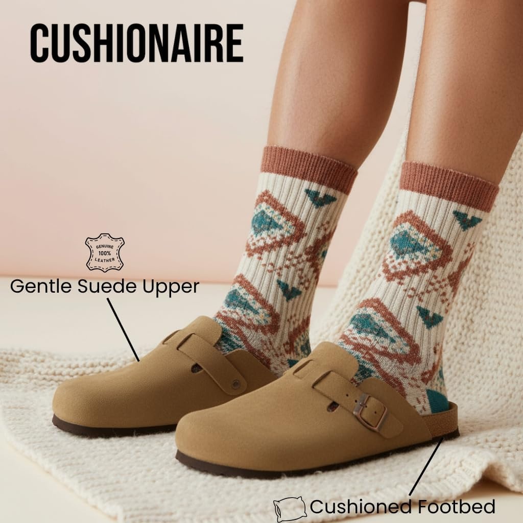 image:imageCUSHIONAIRE Haze Genuine Suede Leather Mens Clogs Comfortable Slip On Potato Shoes for Men with Adjustable BuckleBrown