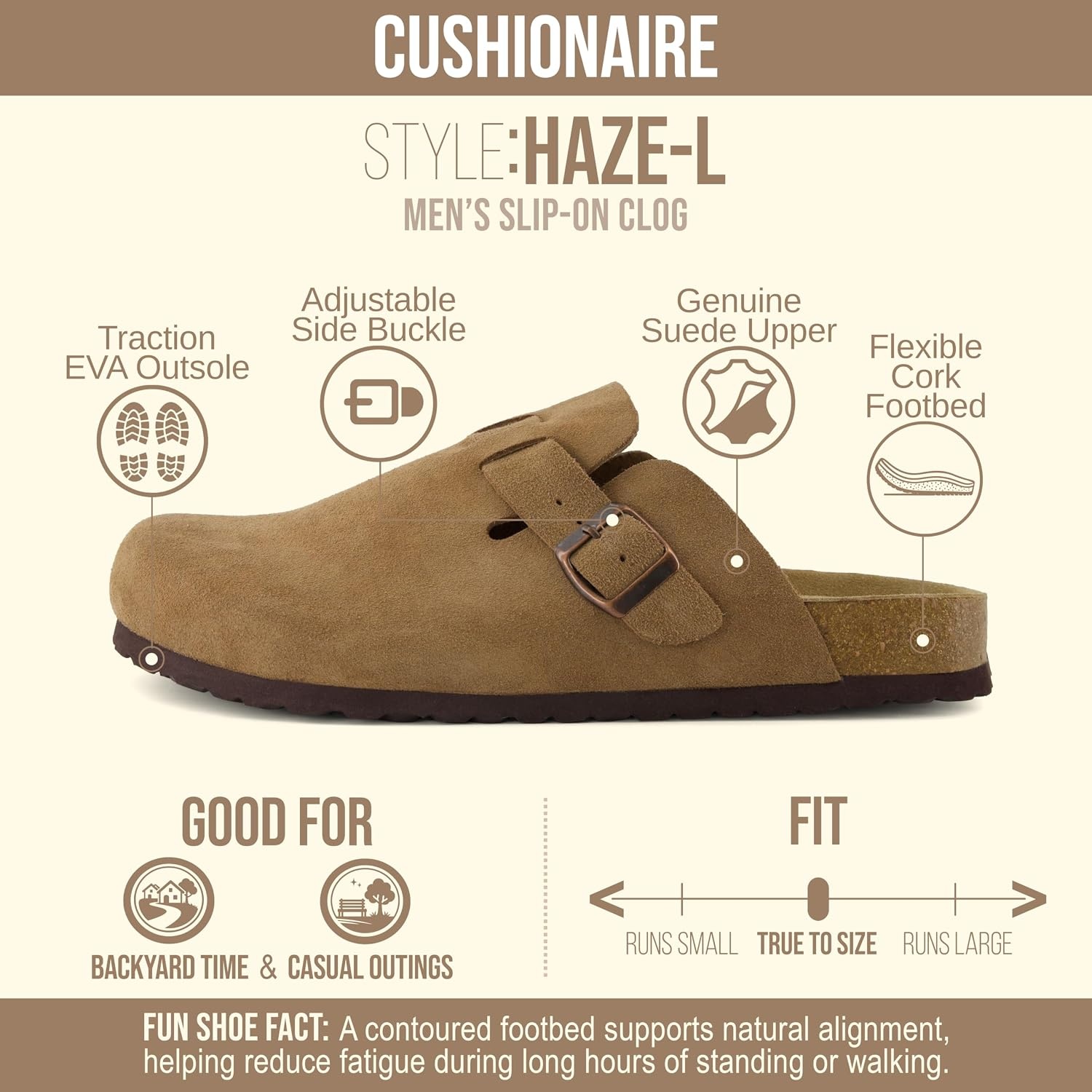 image:imageCUSHIONAIRE Haze Genuine Suede Leather Mens Clogs Comfortable Slip On Potato Shoes for Men with Adjustable BuckleBrown