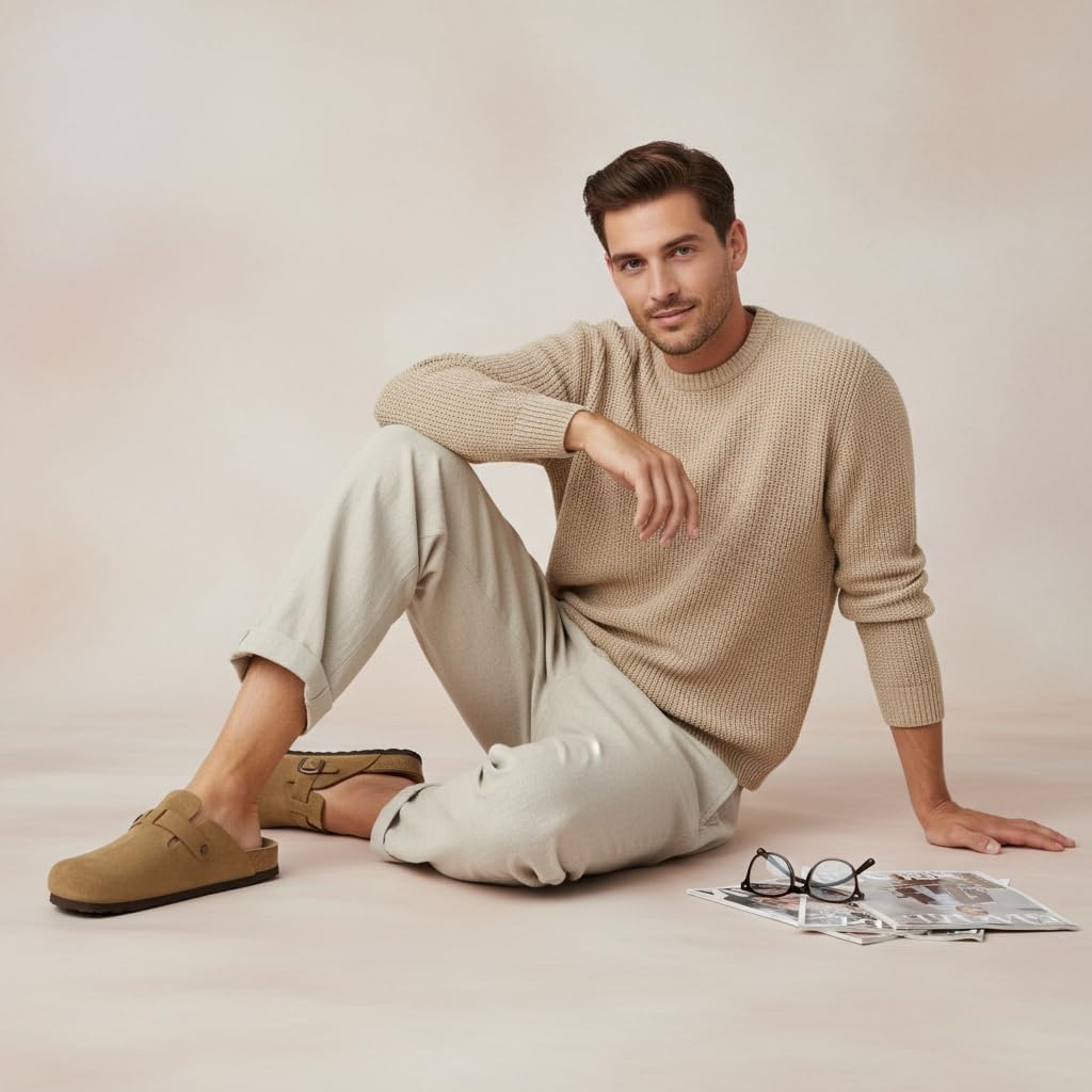 image:imageCUSHIONAIRE Haze Genuine Suede Leather Mens Clogs Comfortable Slip On Potato Shoes for Men with Adjustable BuckleBrown