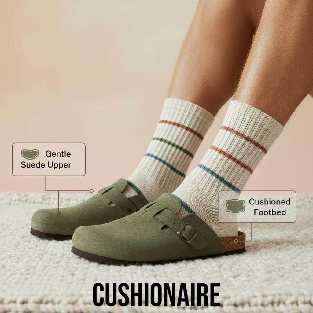 image:imageCUSHIONAIRE Haze Genuine Suede Leather Mens Clogs Comfortable Slip On Potato Shoes for Men with Adjustable BuckleOlive