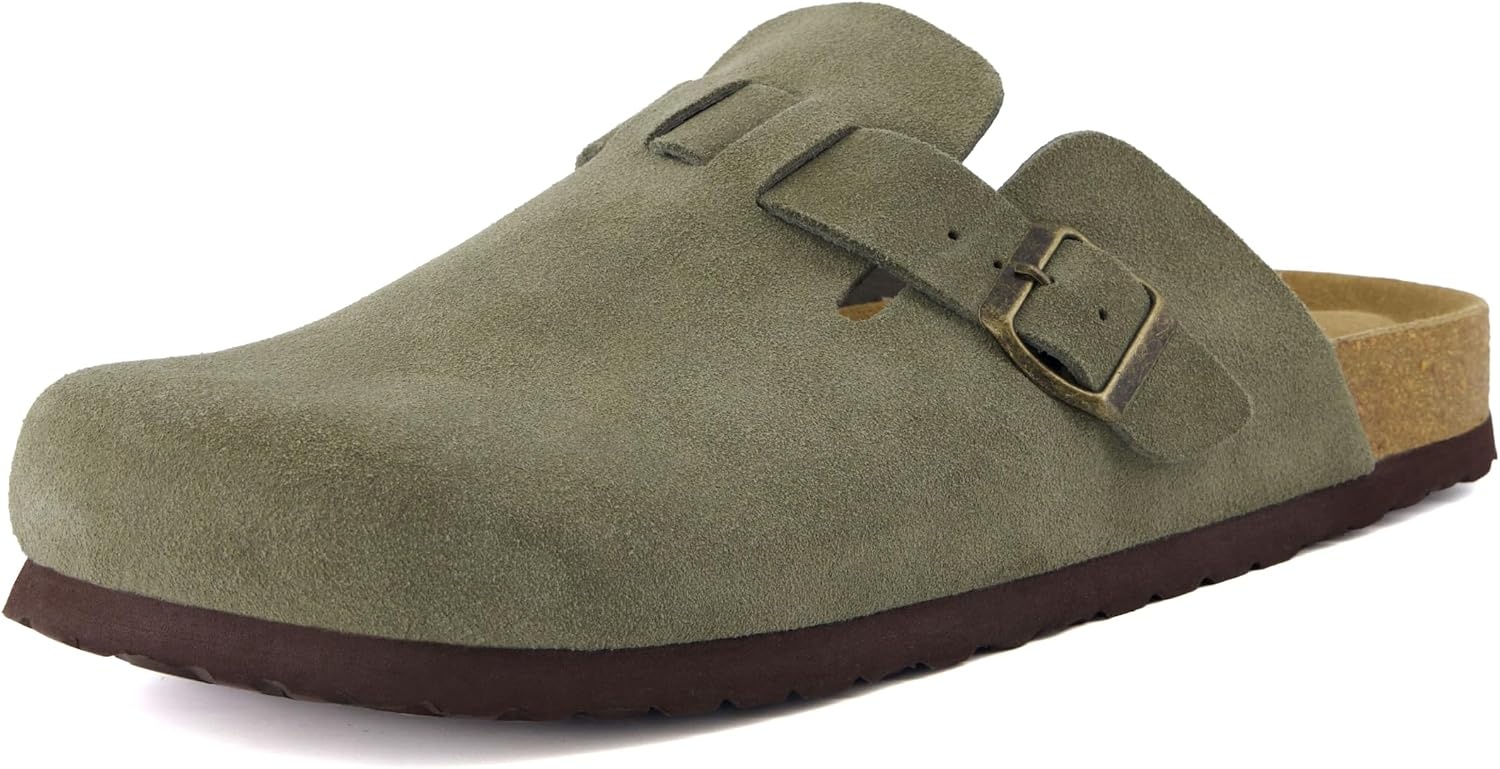 image:imageCUSHIONAIRE Haze Genuine Suede Leather Mens Clogs Comfortable Slip On Potato Shoes for Men with Adjustable BuckleOlive