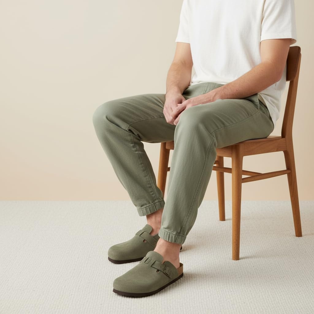 image:imageCUSHIONAIRE Haze Genuine Suede Leather Mens Clogs Comfortable Slip On Potato Shoes for Men with Adjustable BuckleOlive