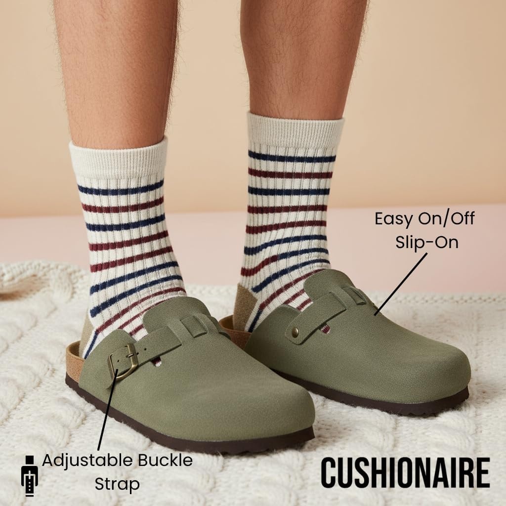 image:imageCUSHIONAIRE Haze Genuine Suede Leather Mens Clogs Comfortable Slip On Potato Shoes for Men with Adjustable BuckleOlive