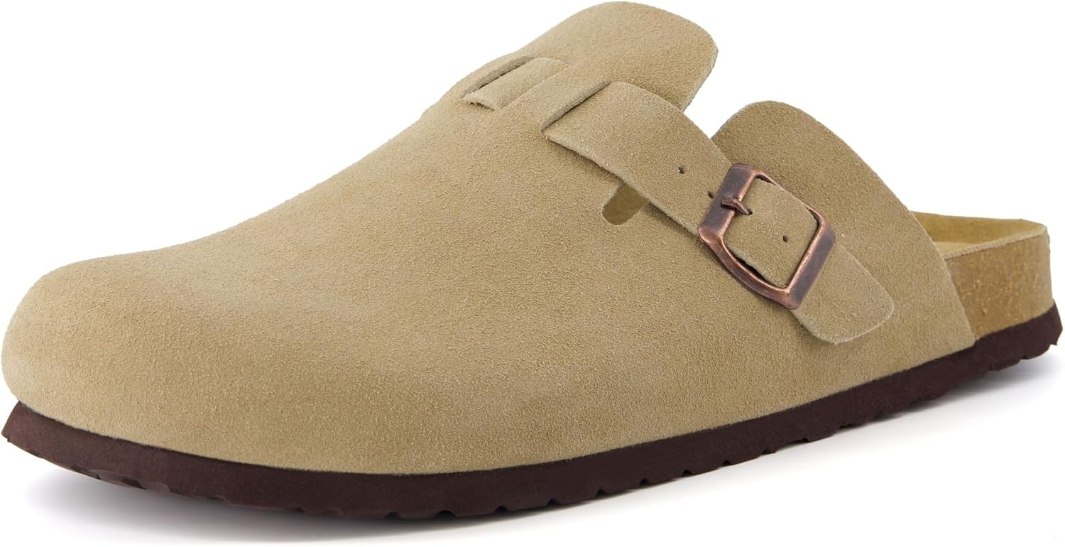 image:imageCUSHIONAIRE Haze Genuine Suede Leather Mens Clogs Comfortable Slip On Potato Shoes for Men with Adjustable BuckleTaupe