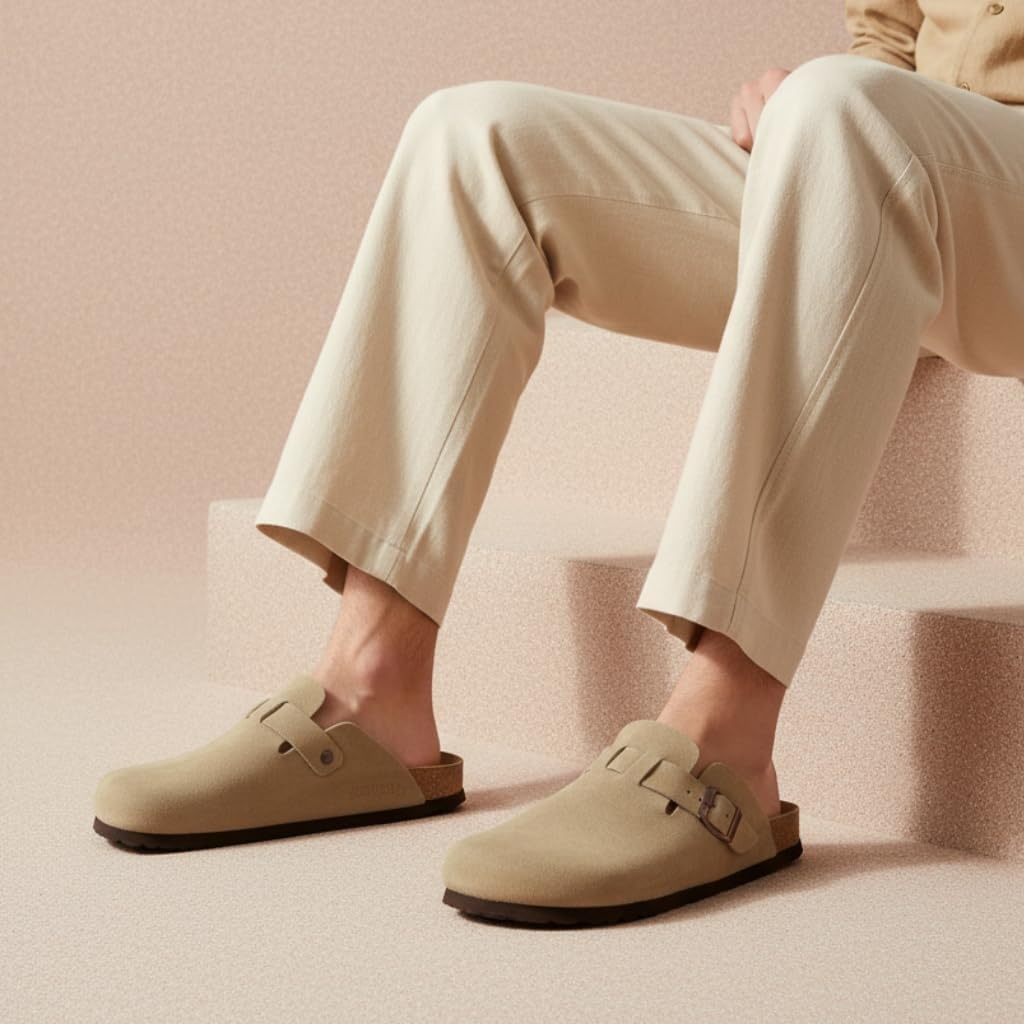 image:imageCUSHIONAIRE Haze Genuine Suede Leather Mens Clogs Comfortable Slip On Potato Shoes for Men with Adjustable BuckleTaupe