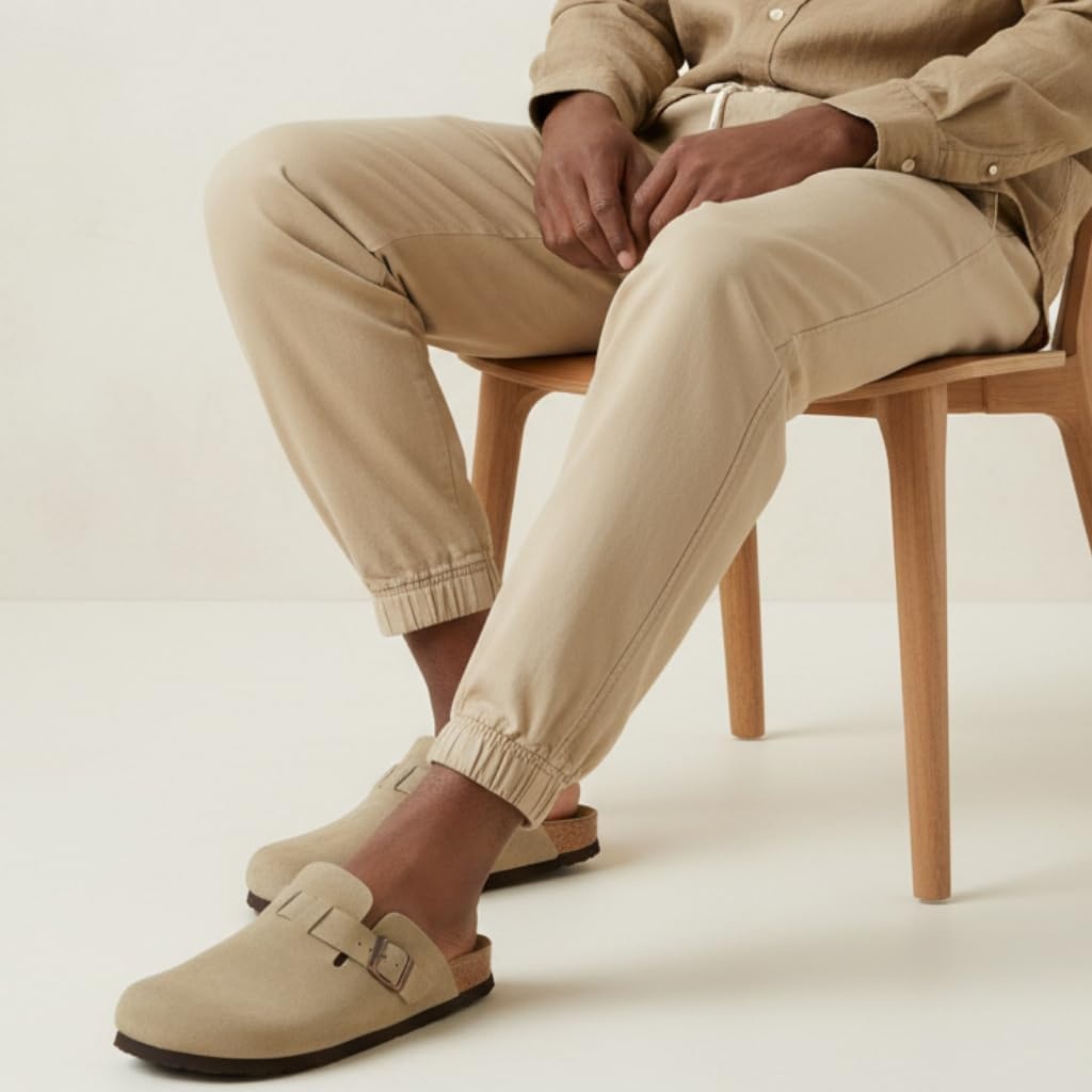 image:imageCUSHIONAIRE Haze Genuine Suede Leather Mens Clogs Comfortable Slip On Potato Shoes for Men with Adjustable BuckleTaupe