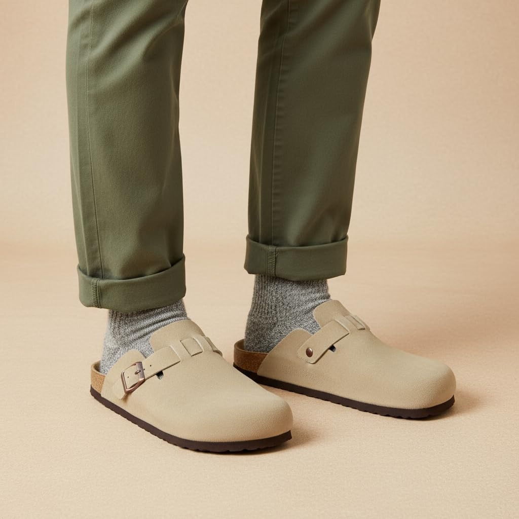 image:imageCUSHIONAIRE Haze Genuine Suede Leather Mens Clogs Comfortable Slip On Potato Shoes for Men with Adjustable BuckleTaupe