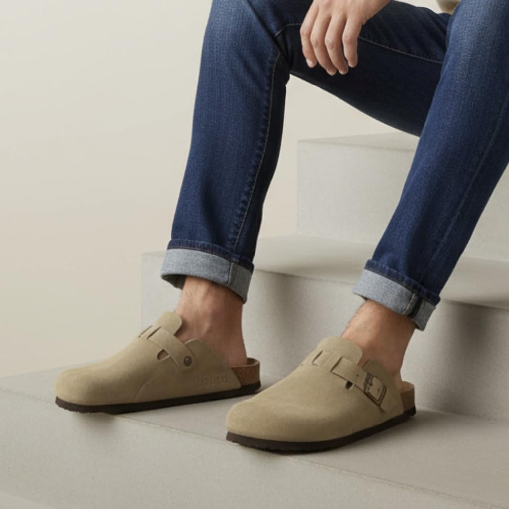 image:imageCUSHIONAIRE Haze Genuine Suede Leather Mens Clogs Comfortable Slip On Potato Shoes for Men with Adjustable BuckleTaupe