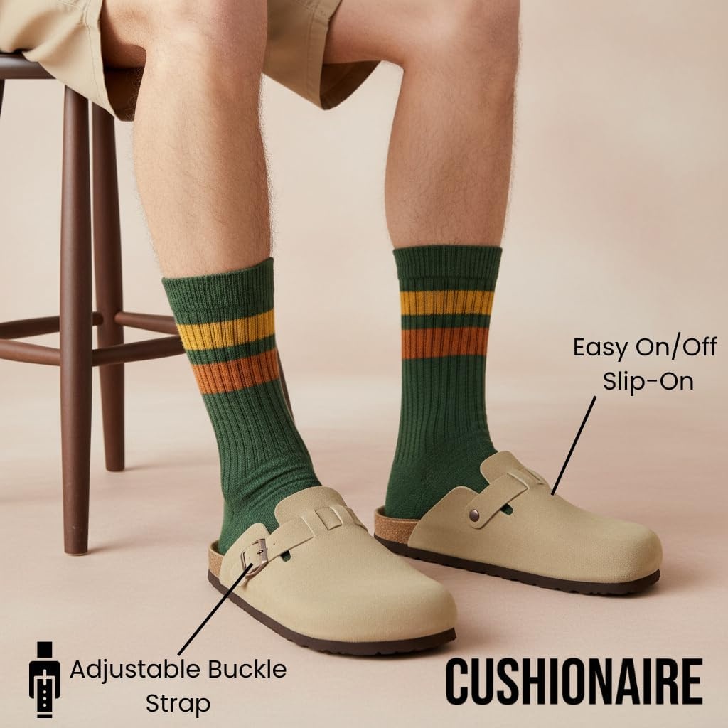 image:imageCUSHIONAIRE Haze Genuine Suede Leather Mens Clogs Comfortable Slip On Potato Shoes for Men with Adjustable BuckleTaupe