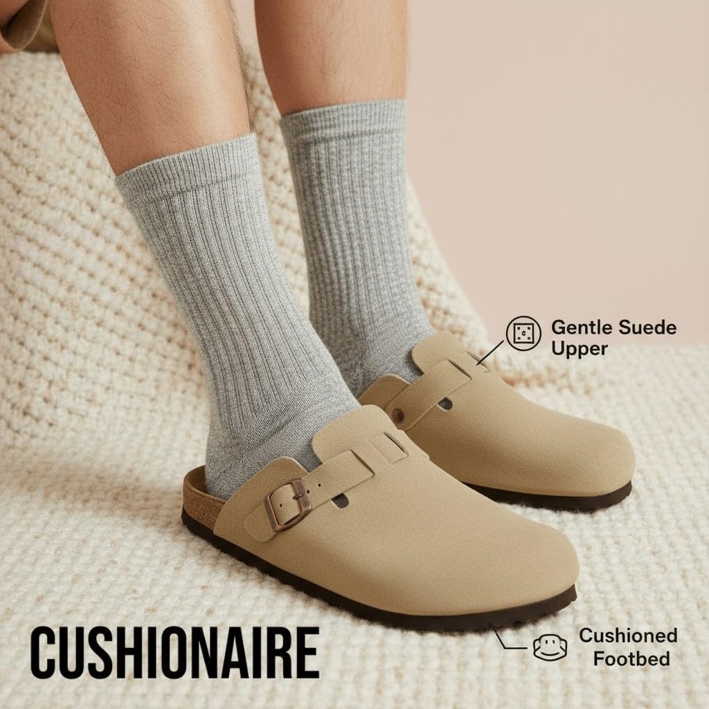 image:imageCUSHIONAIRE Haze Genuine Suede Leather Mens Clogs Comfortable Slip On Potato Shoes for Men with Adjustable BuckleTaupe