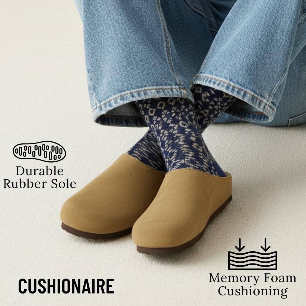 image:imageCUSHIONAIRE Heath Genuine Suede Cozy Mens Slippers Faux Fur Clog House Shoes with Memory Foam Indoor Outdoor Slippers for MenBrown