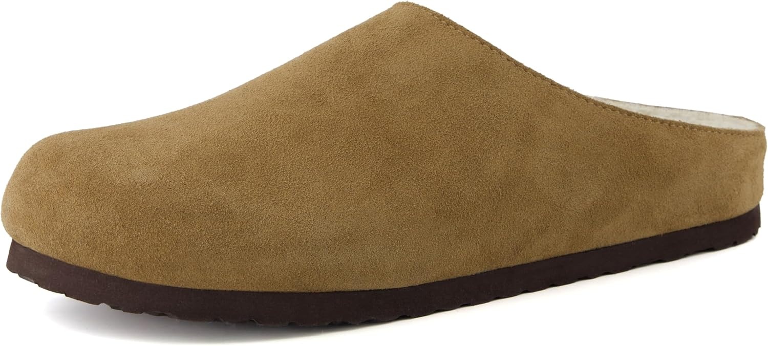 image:imageCUSHIONAIRE Heath Genuine Suede Cozy Mens Slippers Faux Fur Clog House Shoes with Memory Foam Indoor Outdoor Slippers for MenBrown