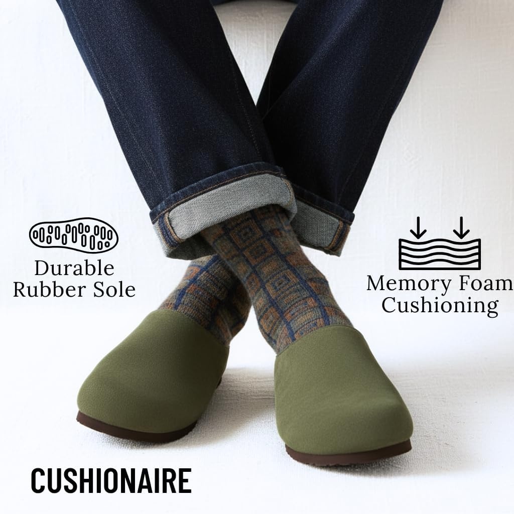 image:imageCUSHIONAIRE Heath Genuine Suede Cozy Mens Slippers Faux Fur Clog House Shoes with Memory Foam Indoor Outdoor Slippers for MenOlive