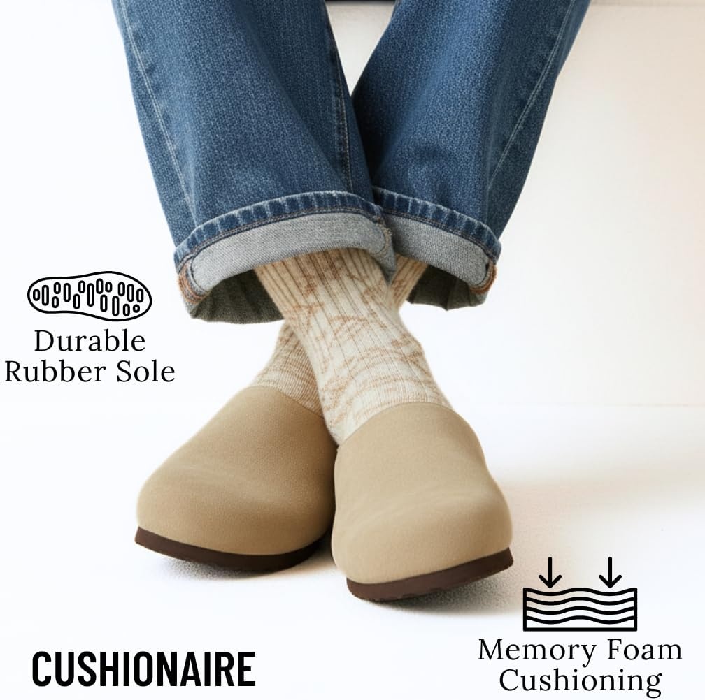 image:imageCUSHIONAIRE Heath Genuine Suede Cozy Mens Slippers Faux Fur Clog House Shoes with Memory Foam Indoor Outdoor Slippers for MenTaupe