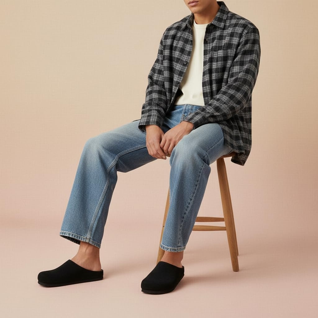 image:imageCUSHIONAIRE Heath Genuine Suede Leather Mens Clogs with Memory Foam Comfort Easy Slip On Slides for MenBlack
