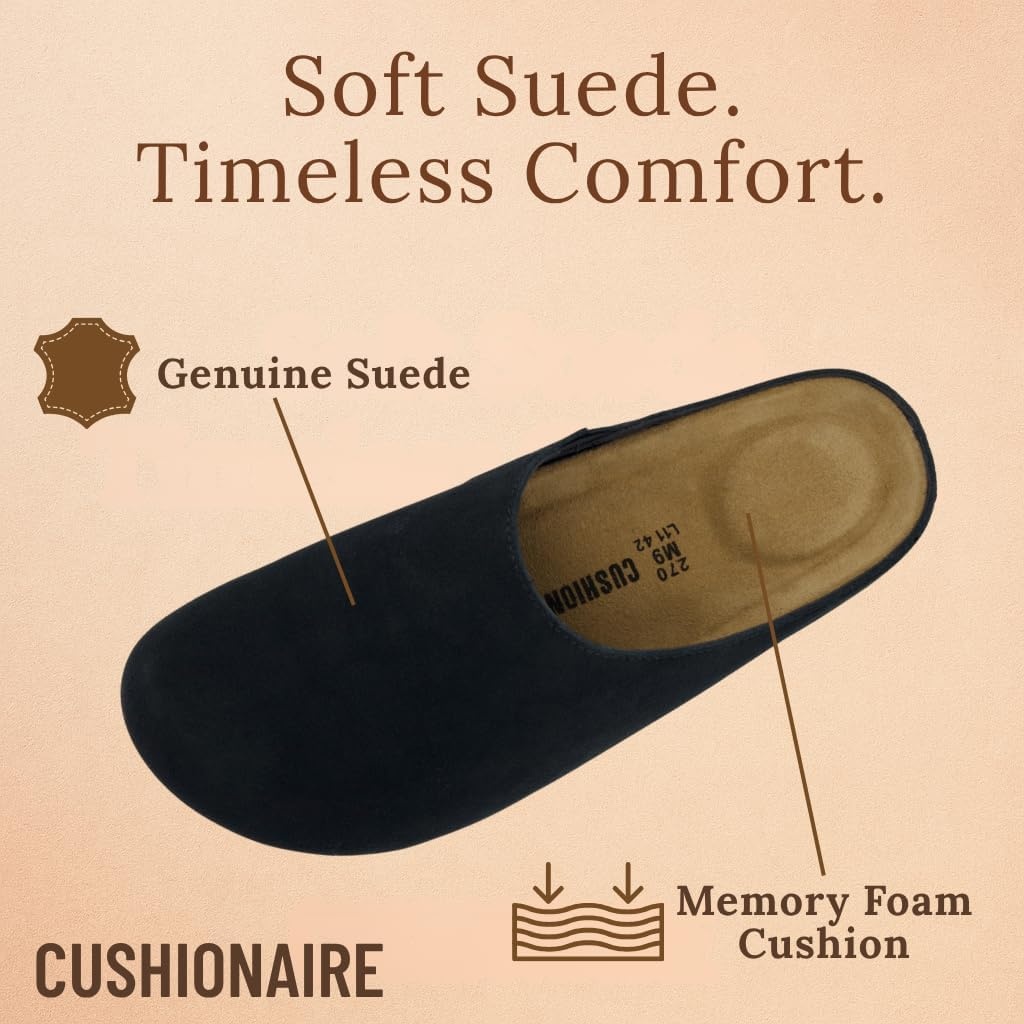 image:imageCUSHIONAIRE Heath Genuine Suede Leather Mens Clogs with Memory Foam Comfort Easy Slip On Slides for MenBlack