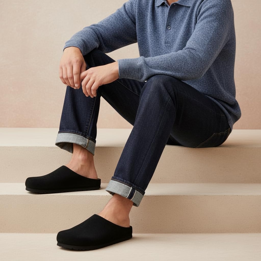 image:imageCUSHIONAIRE Heath Genuine Suede Leather Mens Clogs with Memory Foam Comfort Easy Slip On Slides for MenBlack