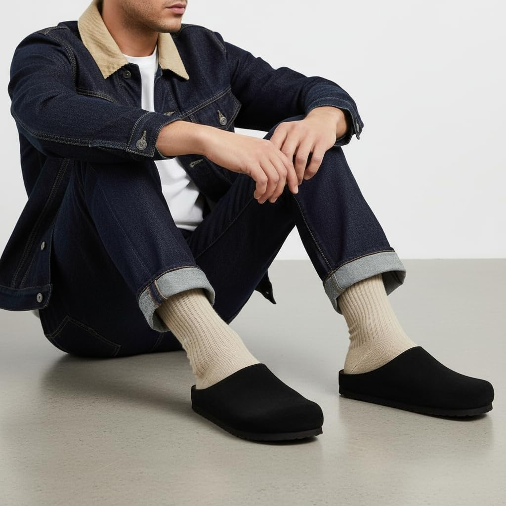 image:imageCUSHIONAIRE Heath Genuine Suede Leather Mens Clogs with Memory Foam Comfort Easy Slip On Slides for MenBlack
