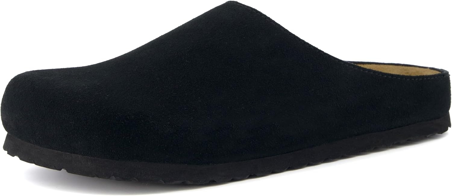 image:imageCUSHIONAIRE Heath Genuine Suede Leather Mens Clogs with Memory Foam Comfort Easy Slip On Slides for MenBlack