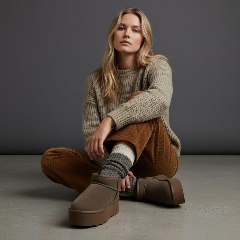 image:imageCUSHIONAIRE Hippy Womens Platform Ankle Boots Genuine Suede Faux Fur Lining Cozy Winter SlipOn Design Comfortable Footwear with Wide Widths AvailableTaupe