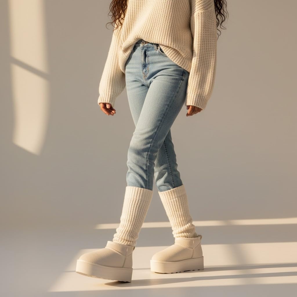 image:imageCUSHIONAIRE Hippy Womens Platform Ankle Boots Genuine Suede Faux Fur Lining Cozy Winter SlipOn Design Comfortable Footwear with Wide Widths AvailableOffwhite