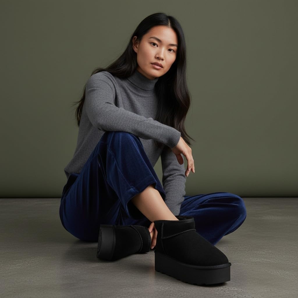 image:imageCUSHIONAIRE Hippy Womens Platform Ankle Boots Genuine Suede Faux Fur Lining Cozy Winter SlipOn Design Comfortable Footwear with Wide Widths AvailableBlack