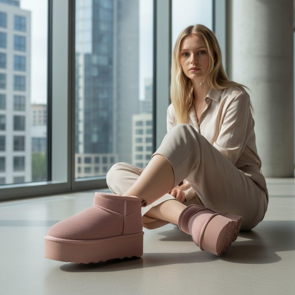 image:imageCUSHIONAIRE Hippy Womens Platform Ankle Boots Genuine Suede Faux Fur Lining Cozy Winter SlipOn Design Comfortable Footwear with Wide Widths AvailablePink