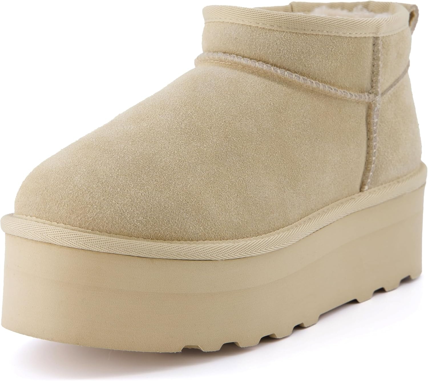 image:imageCUSHIONAIRE Hippy Womens Platform Ankle Boots Genuine Suede Faux Fur Lining Cozy Winter SlipOn Design Comfortable Footwear with Wide Widths AvailableSand