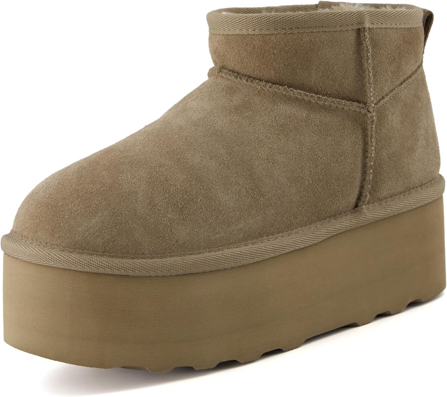 image:imageCUSHIONAIRE Hippy Womens Platform Ankle Boots Genuine Suede Faux Fur Lining Cozy Winter SlipOn Design Comfortable Footwear with Wide Widths AvailableMoss