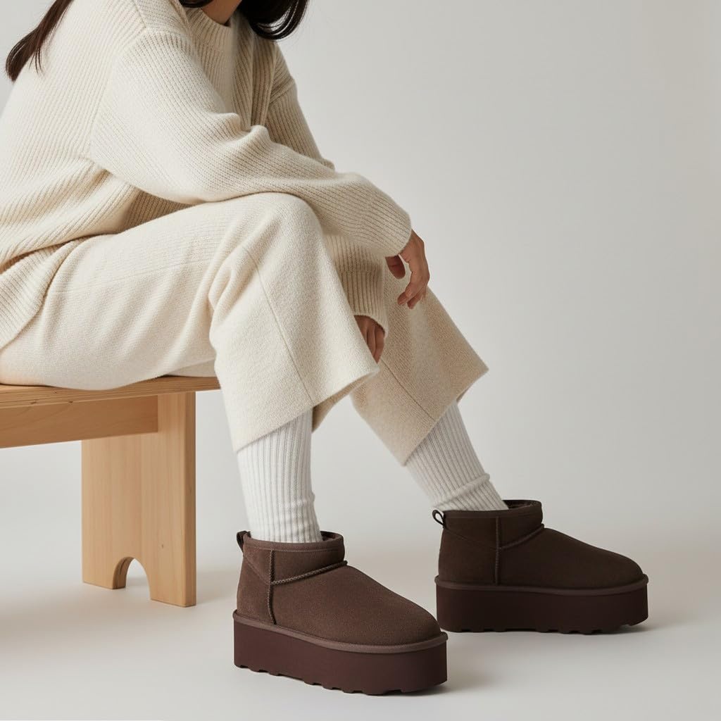 image:imageCUSHIONAIRE Hippy Womens Platform Ankle Boots Genuine Suede Faux Fur Lining Cozy Winter SlipOn Design Comfortable Footwear with Wide Widths AvailableChocolate