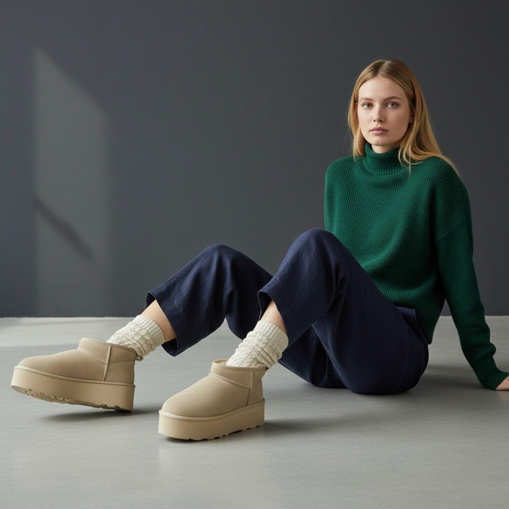 image:imageCUSHIONAIRE Hippy Womens Platform Ankle Boots Genuine Suede Faux Fur Lining Cozy Winter SlipOn Design Comfortable Footwear with Wide Widths AvailableSand