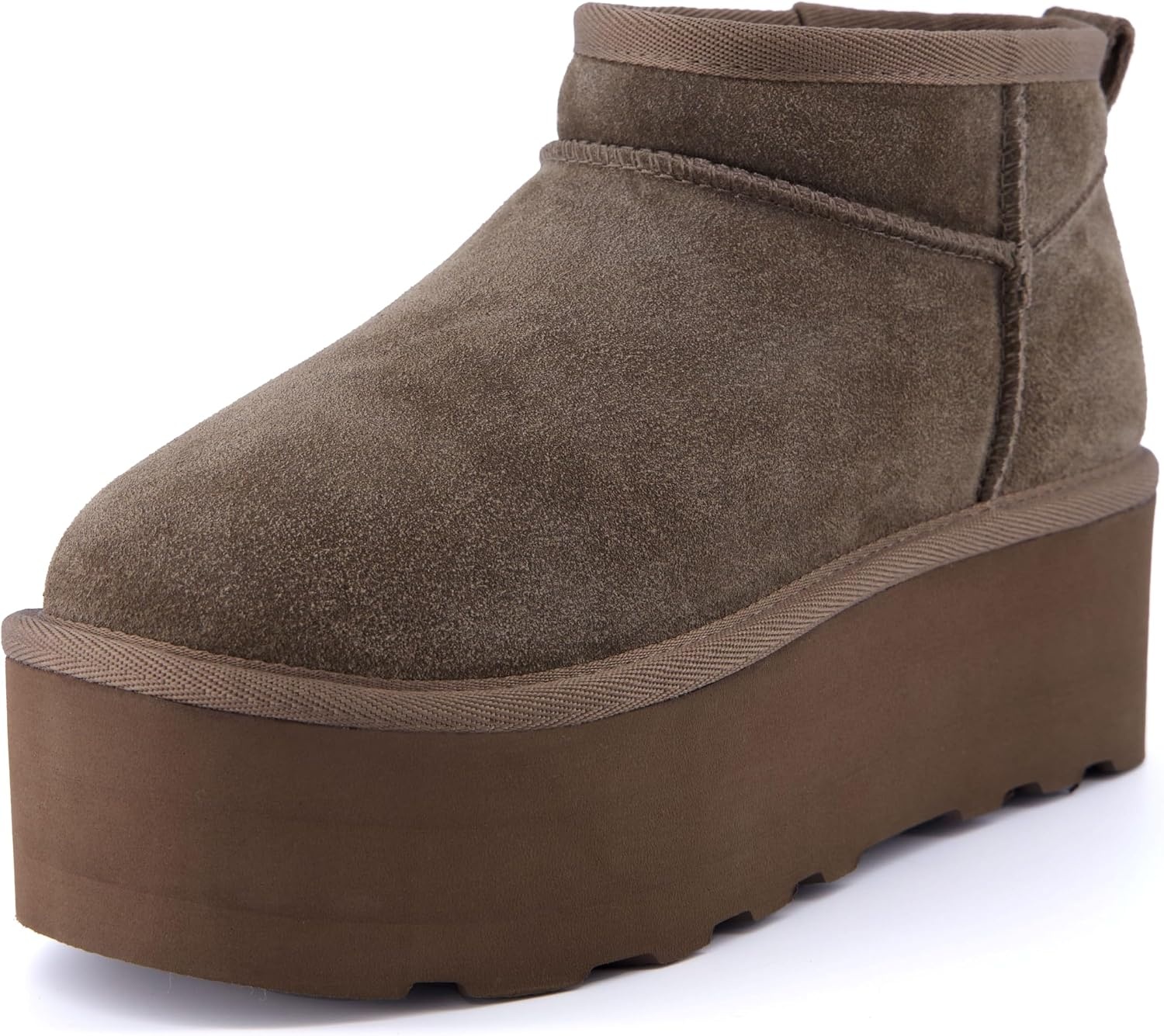 image:imageCUSHIONAIRE Hippy Womens Platform Ankle Boots Genuine Suede Faux Fur Lining Cozy Winter SlipOn Design Comfortable Footwear with Wide Widths AvailableTaupe