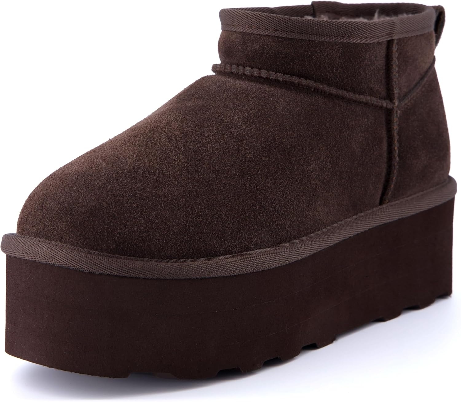 image:imageCUSHIONAIRE Hippy Womens Platform Ankle Boots Genuine Suede Faux Fur Lining Cozy Winter SlipOn Design Comfortable Footwear with Wide Widths AvailableChocolate