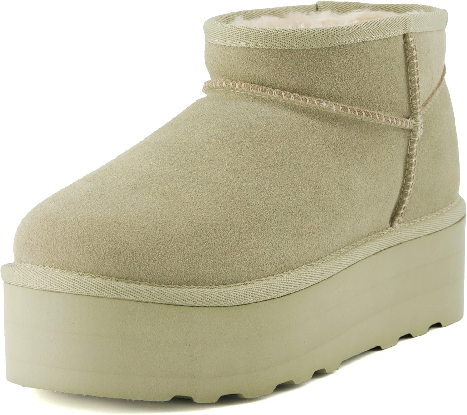 image:imageCUSHIONAIRE Hippy Womens Platform Ankle Boots Genuine Suede Faux Fur Lining Cozy Winter SlipOn Design Comfortable Footwear with Wide Widths AvailableKhaki