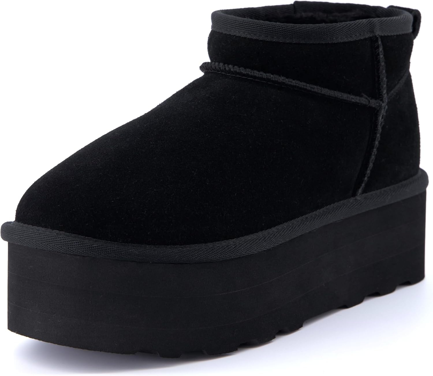 image:imageCUSHIONAIRE Hippy Womens Platform Ankle Boots Genuine Suede Faux Fur Lining Cozy Winter SlipOn Design Comfortable Footwear with Wide Widths AvailableBlack