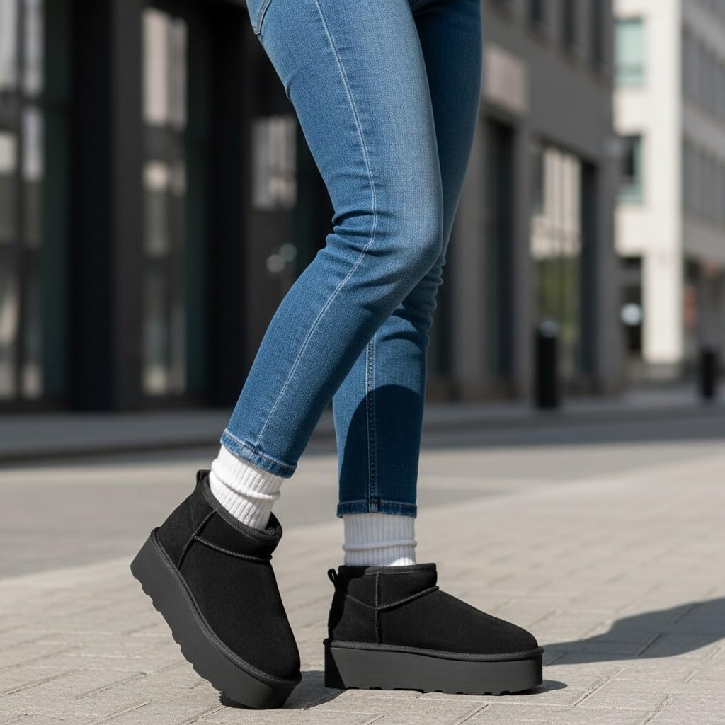 image:imageCUSHIONAIRE Hippy Womens Platform Ankle Boots Genuine Suede Faux Fur Lining Cozy Winter SlipOn Design Comfortable Footwear with Wide Widths AvailableBlack