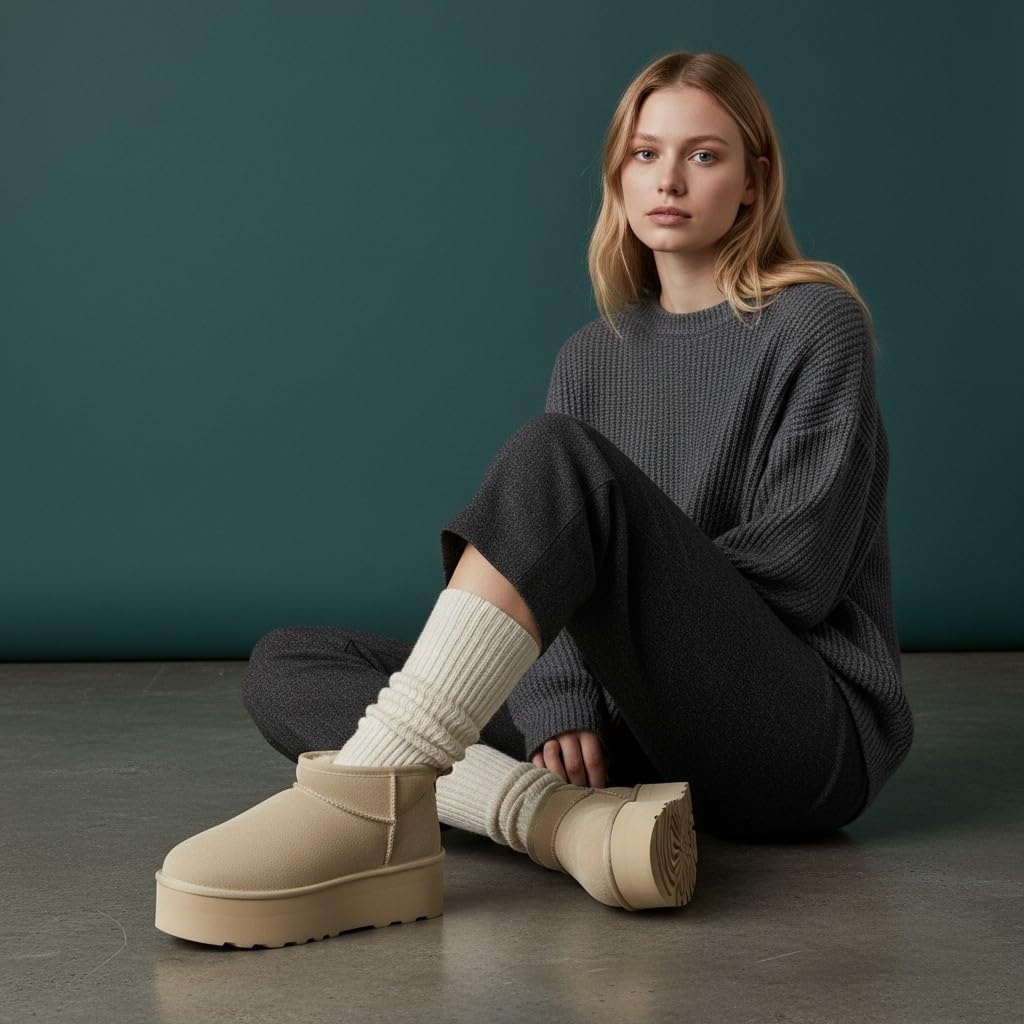 image:imageCUSHIONAIRE Hippy Womens Platform Ankle Boots Genuine Suede Faux Fur Lining Cozy Winter SlipOn Design Comfortable Footwear with Wide Widths AvailableSand