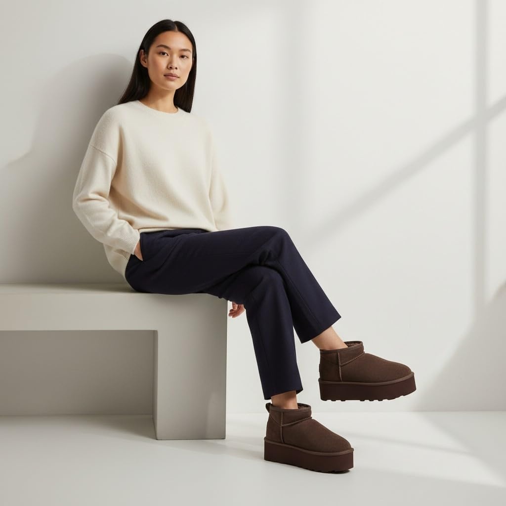 image:imageCUSHIONAIRE Hippy Womens Platform Ankle Boots Genuine Suede Faux Fur Lining Cozy Winter SlipOn Design Comfortable Footwear with Wide Widths AvailableChocolate