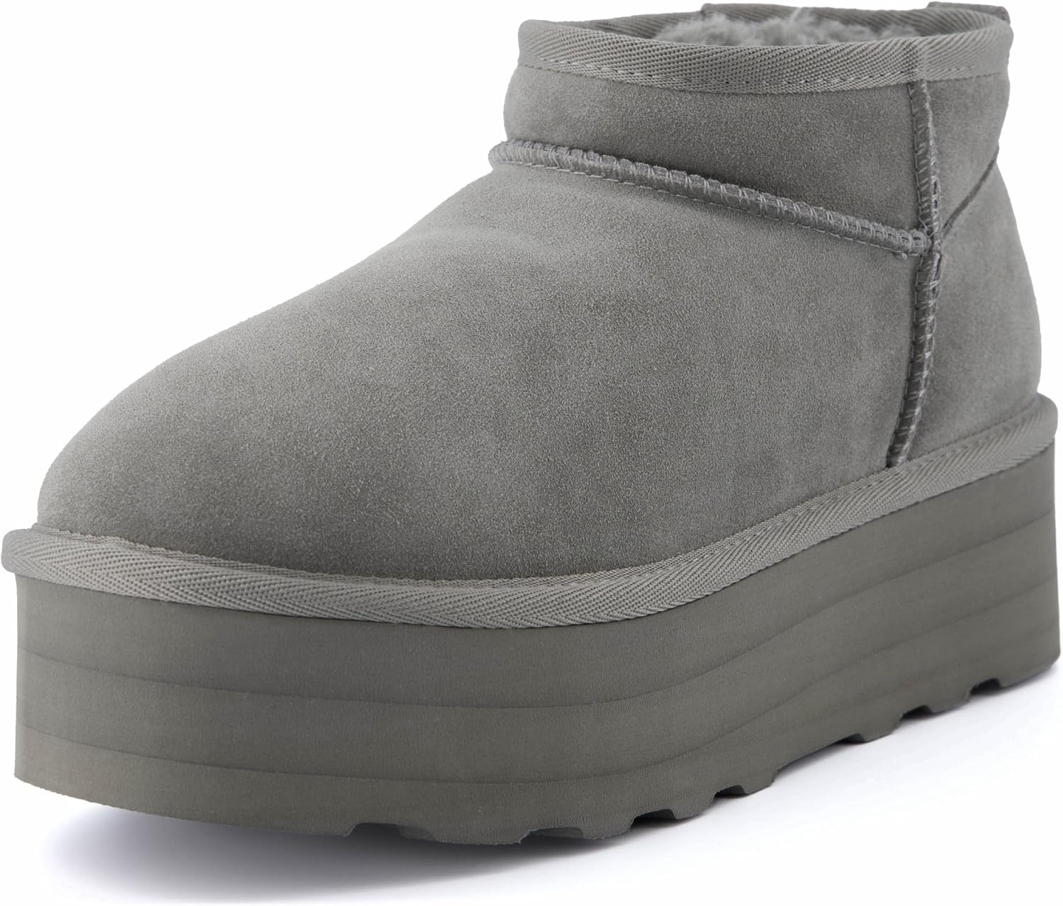 image:imageCUSHIONAIRE Hippy Womens Platform Ankle Boots Genuine Suede Faux Fur Lining Cozy Winter SlipOn Design Comfortable Footwear with Wide Widths AvailableGrey