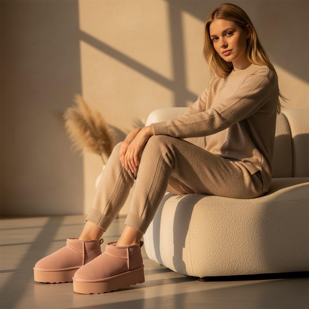 image:imageCUSHIONAIRE Hippy Womens Platform Ankle Boots Genuine Suede Faux Fur Lining Cozy Winter SlipOn Design Comfortable Footwear with Wide Widths AvailablePink